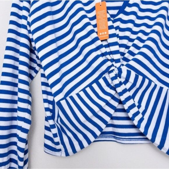 NWT Sundry Striped Twist Back Sweater L Blue Nautical Lightweight Knit 3 - Picture 5 of 10